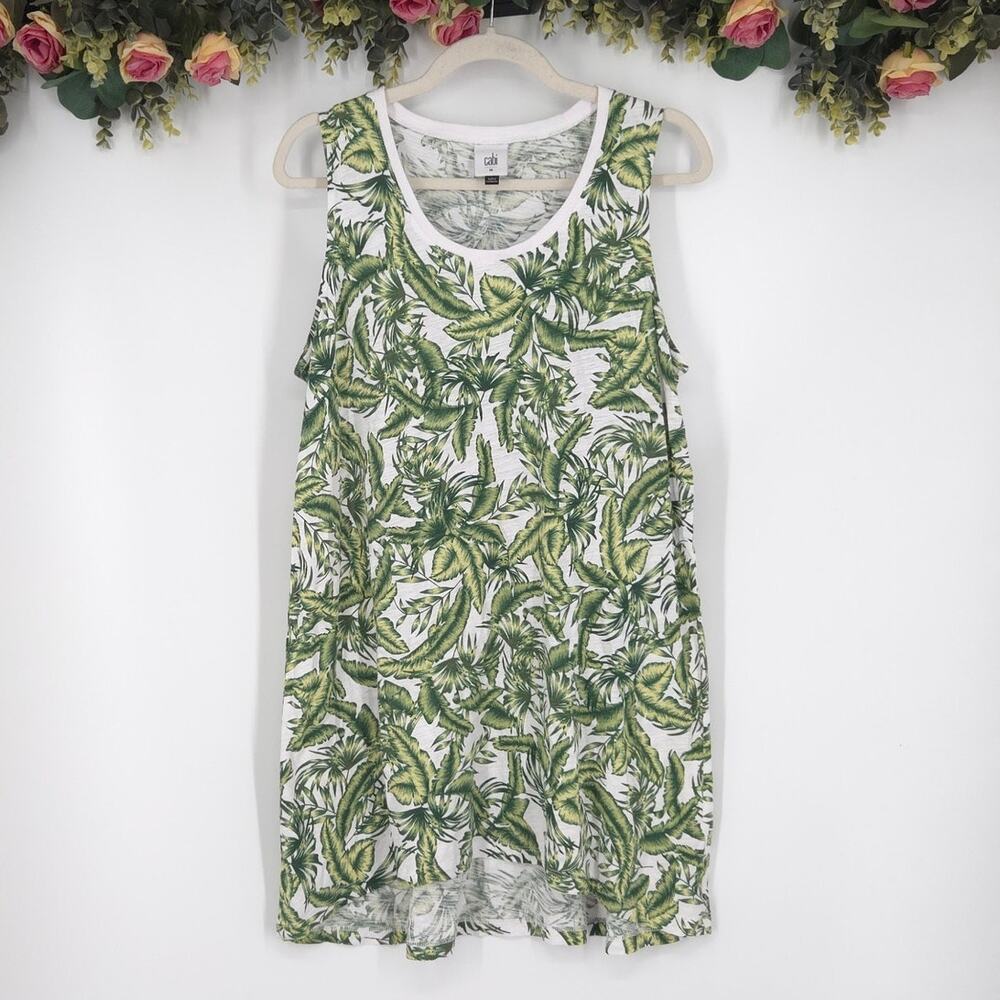 Cabi Women's Green White Leaf Print Paradise Sleeveless Cover-Up Size Medium
